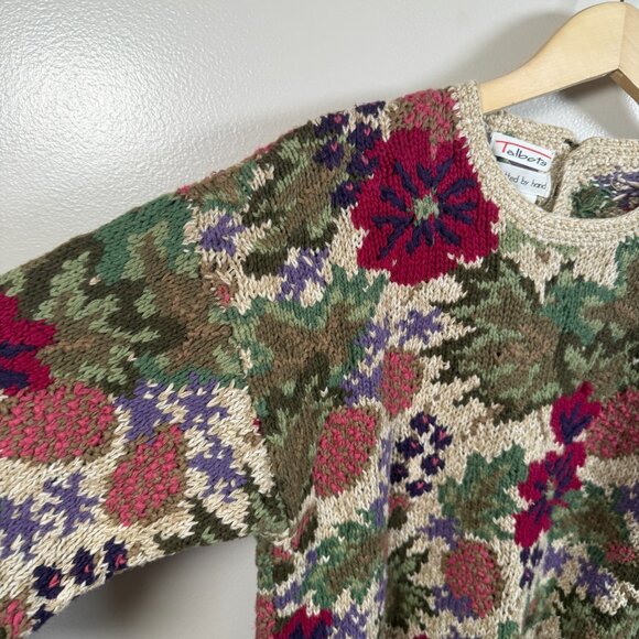 VTG Talbots Hand Knit Floral Sweater Size Medium Chunky Knit Grandma Granny - Picture 5 of 9